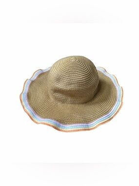 Wide Brim Straw Sun Hat with Pastel Trim